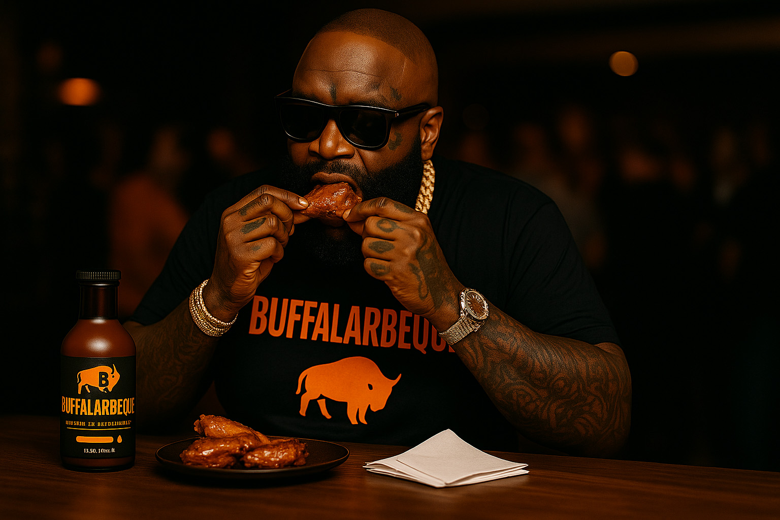 Rick Ross enjoying wings with Buffalarbeque